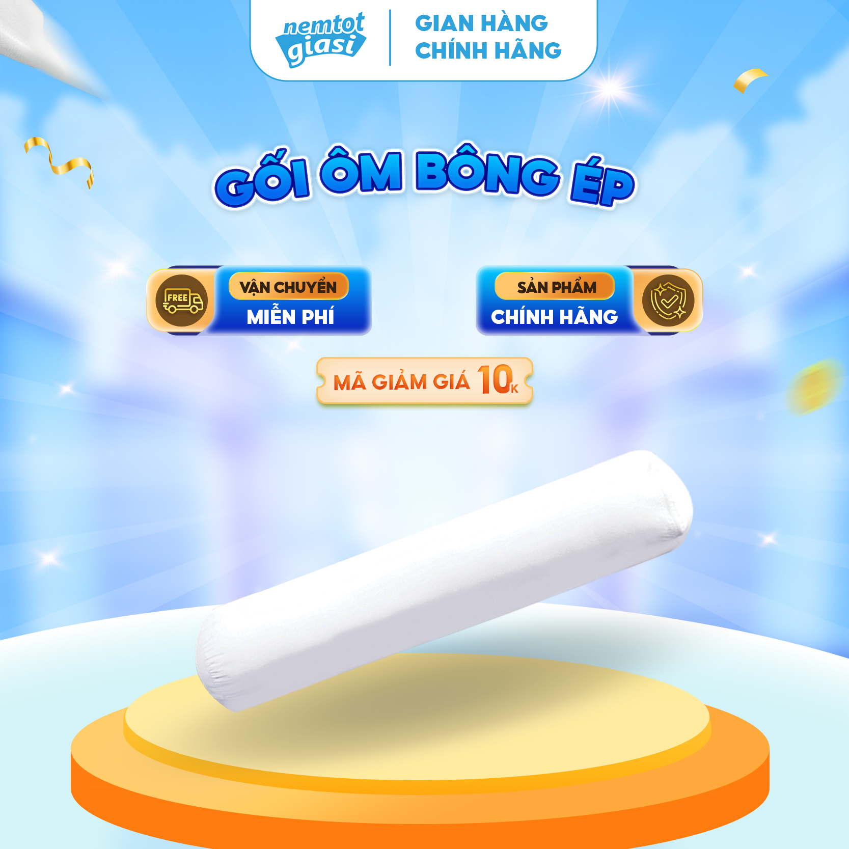 Sản phẩm Phụ Kiện Nệm Tốt Giá Sỉ Gối Ôm Bông Gòn Ép Hơi Á Châu Kích Thước 35x100cm
