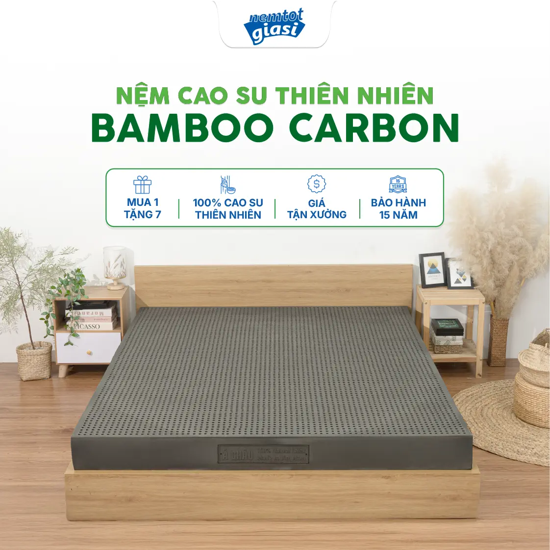 Sản phẩm bán chạy Nệm Tốt Giá Sỉ Nệm Cao Su Thiên Nhiên Bamboo Carbon